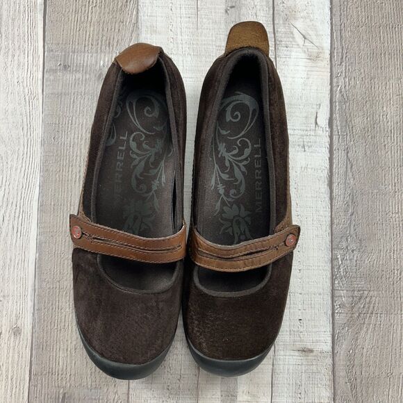 Merrell Womens 7 Plaza Bandeau Leather Suede Mary Jane Casual Shoe Slip On Brown - Picture 5 of 14